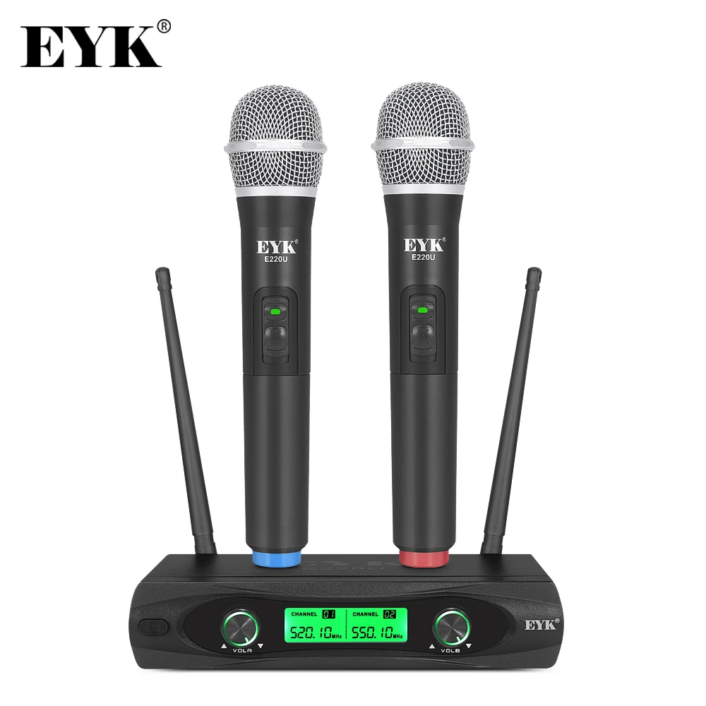 

EYK E220U UHF Wireless Microphone Professional 2 Channels Karaoke Handheld Mic Perfect for Wedding Party DJ Singing Church Home