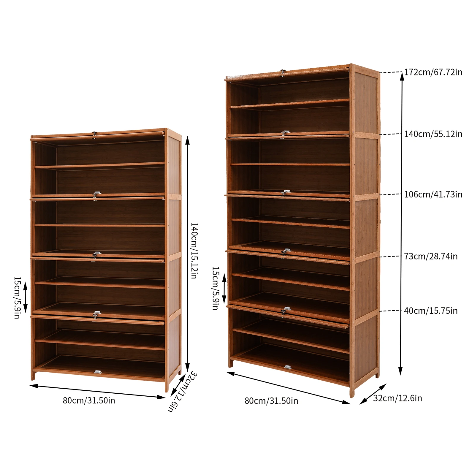 Modern 10-Tier Shoe Storage Cabinet, Bamboo Material, Flip-Up Doors, Raised Bottom, Space-Saving Design