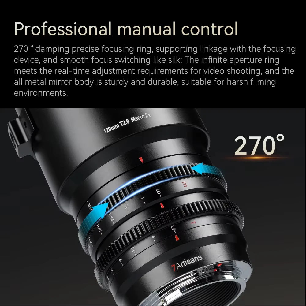 7artisans 120mm T2.9 매크로 2배율 스펙트럼 시리즈 프라임 시네마 렌즈 (캐논 RF R6, RED,  E A7m4 FX3, 라이카 SL, 시그마 FP, 니콘 Z 용) ?