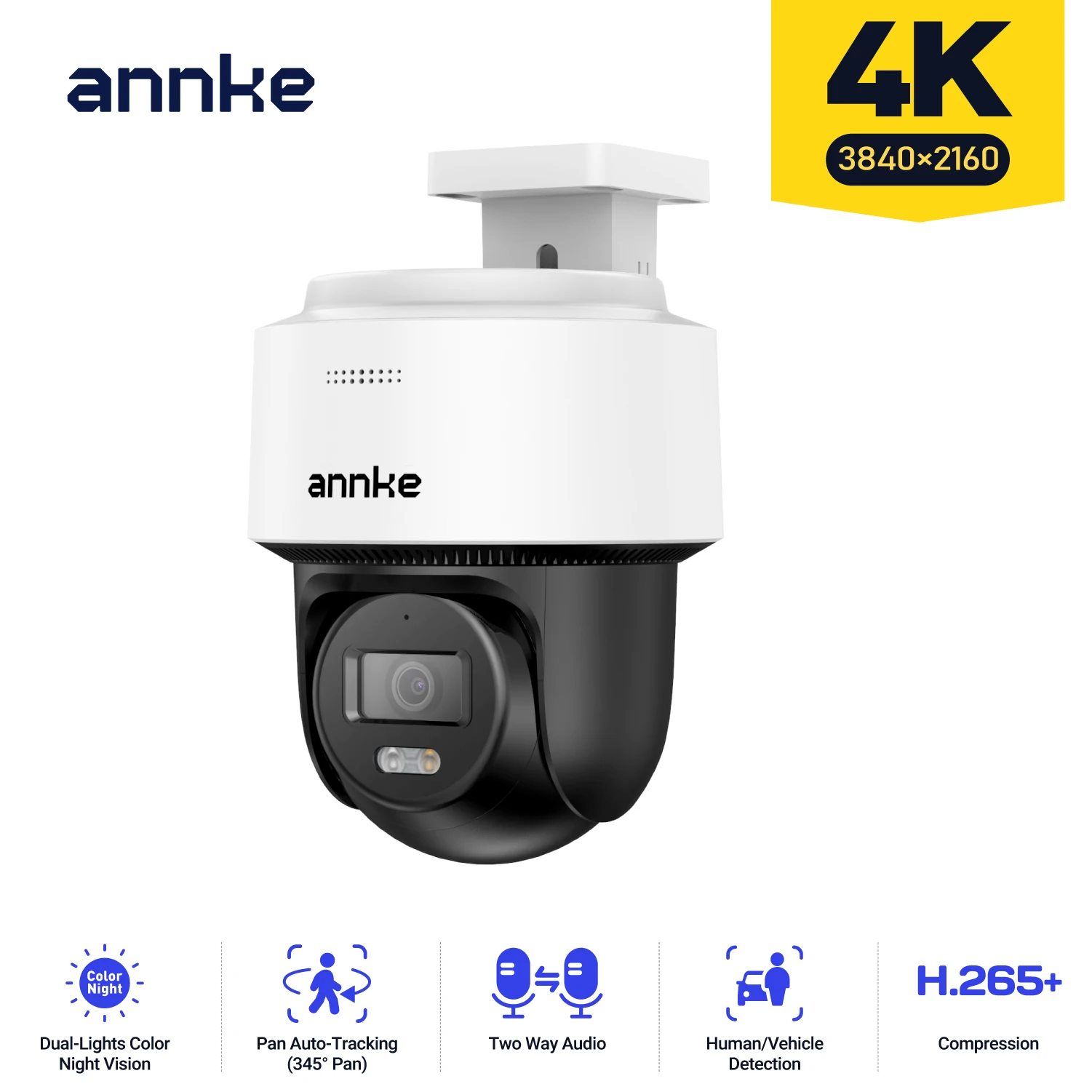 ANNKE 4K PoE PT Speed-Überwachungskamera mit Farbnachtsicht, Bewegungserkennung und integriertem Mikrofon für Sicherheitsschutz