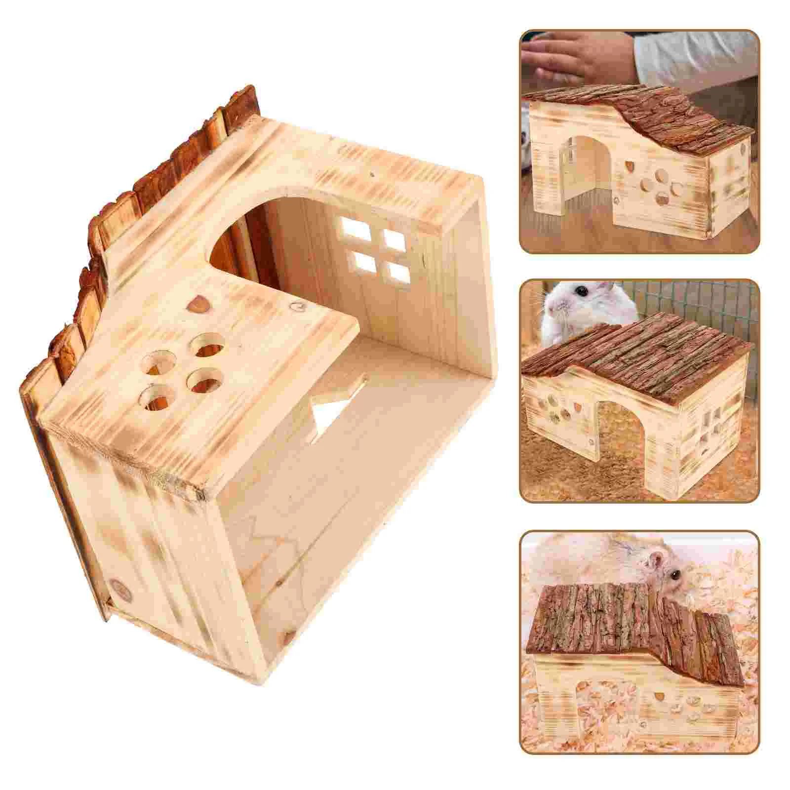 

Hamster Wooden House Solid Wood Hideout Hut Guinea Pig Wood House Small Pet Hideout