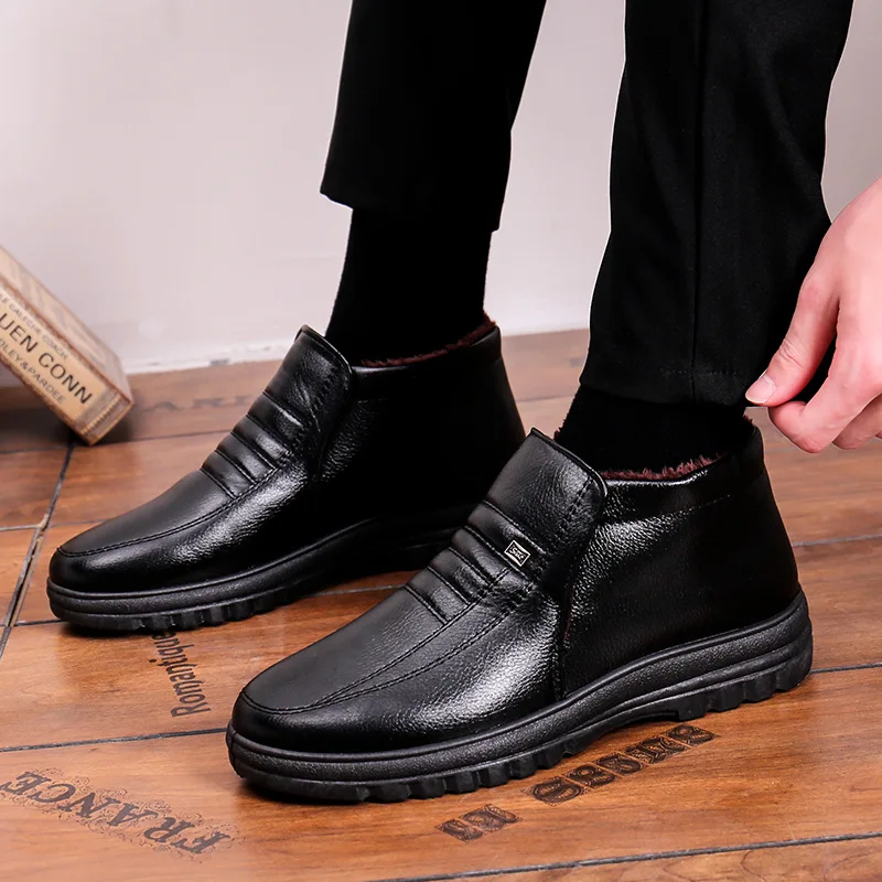 Boots Men Snow Outdoor Mens Shoes Solid Men's Winter Boots PU Leather Ankle Boots Waterproof Men Shoes Work Shoes Footwear