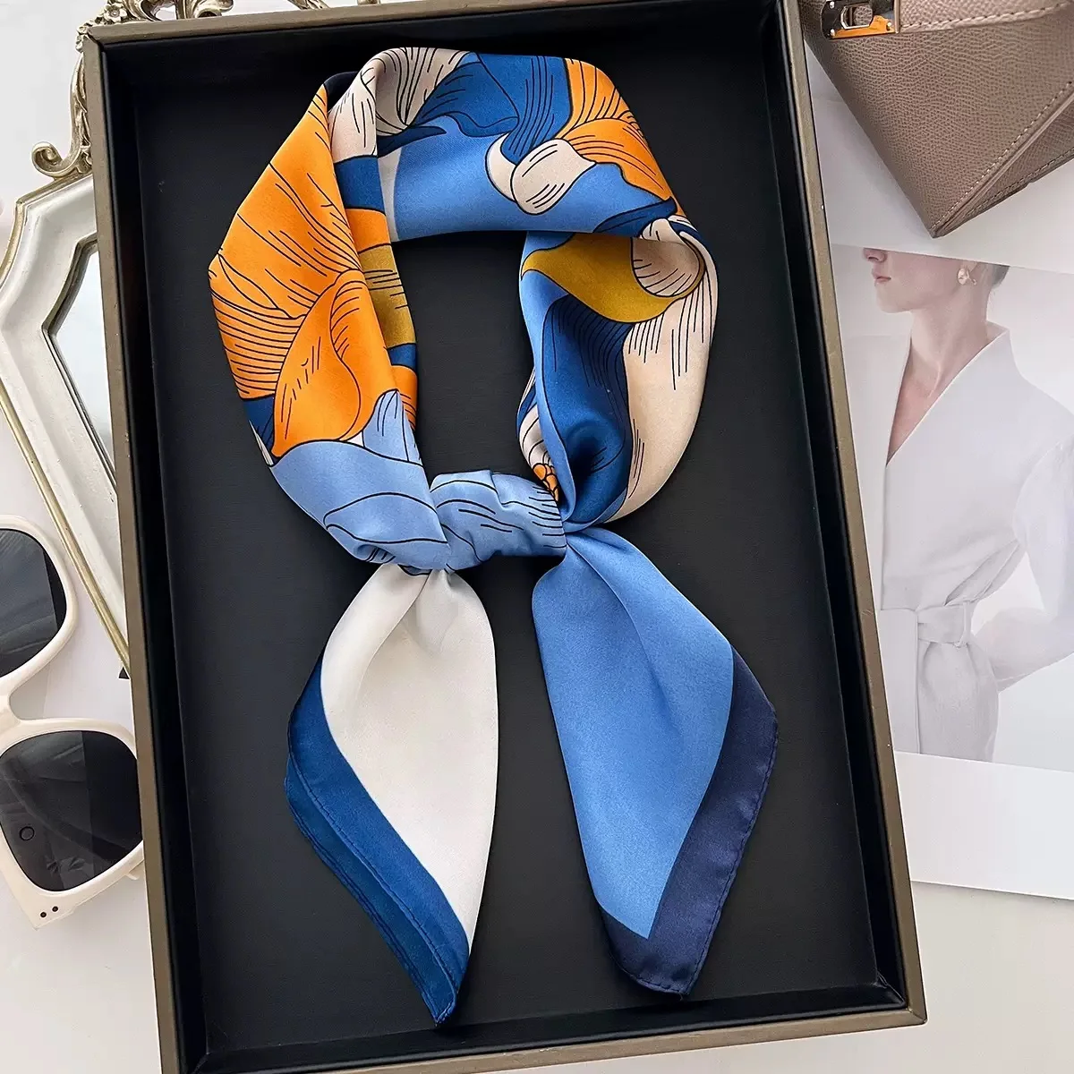 Yellow Lemon Print Square Silk Scarf - Fashionable Neck Tie & Decorative Neckerchief
