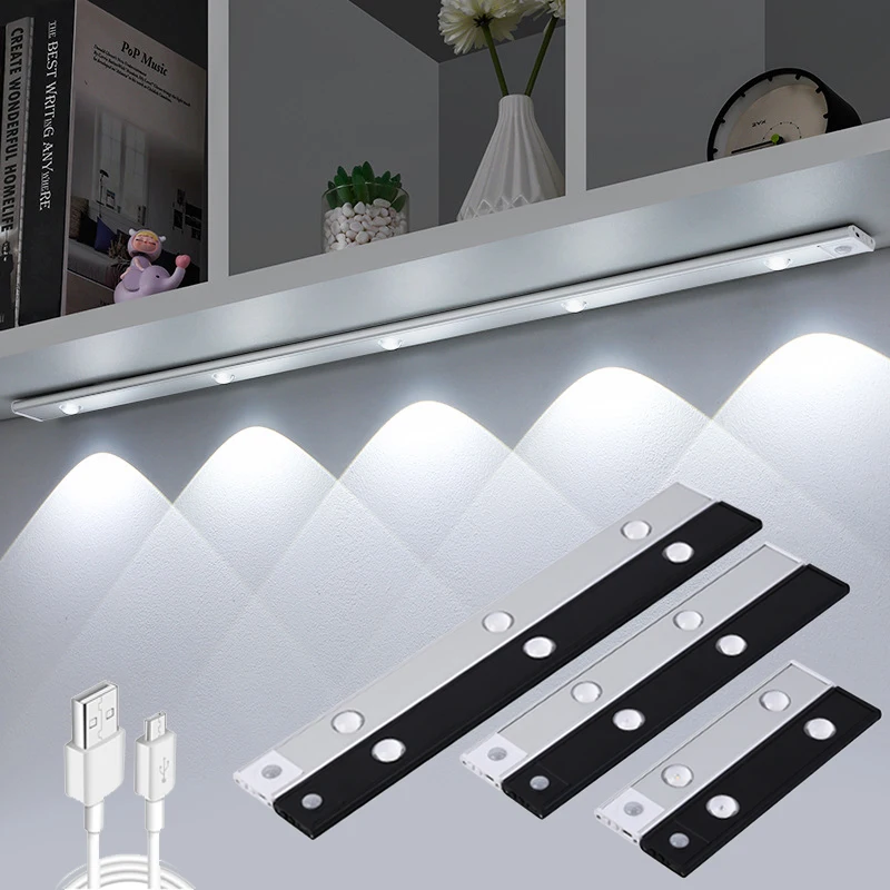 

Ultra Thin Motion Sensor Led Under Cabinet Light USB LED Light 20cm/30cm/40cm Kitchen Cabinet Bedroom Wardrobe Indoor Lighting