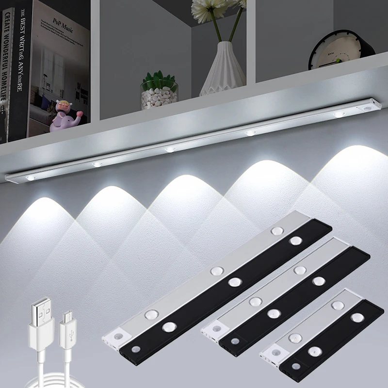 1pc 30cm LED Luces de armario con sensor de movimiento, luces LED  recargables regulables debajo del gabinete, iluminación inalámbrica  magnética debajo