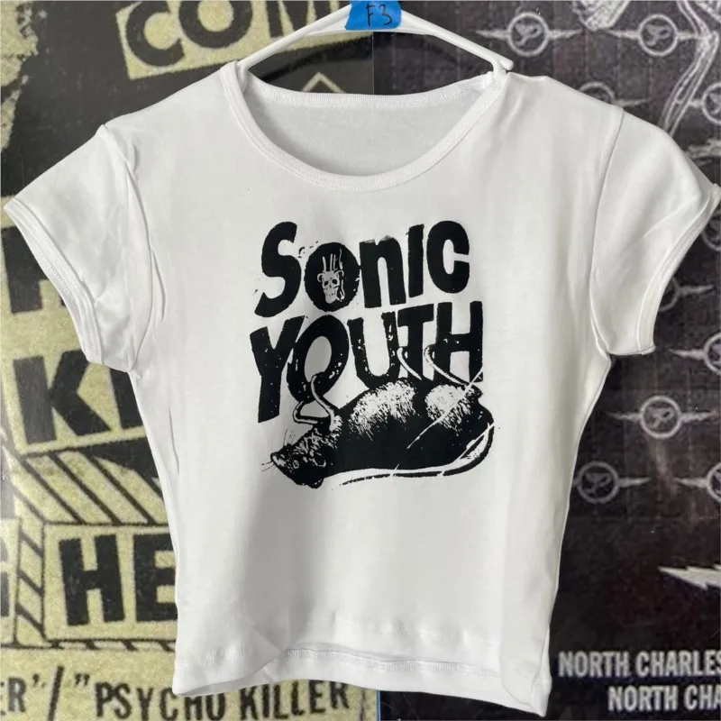 

Abstractionist Lovely Mouse Graphic T shirt vintage Punk Crop tops Y2k Harajuku Summer Streetwear 2000s Gothic white Baby tee
