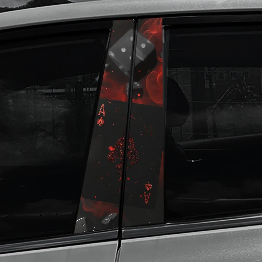 Waterproof Fire Poker Playing Card Car Stickers - Decorative B-pillar Auto Decals and Scratch Covers