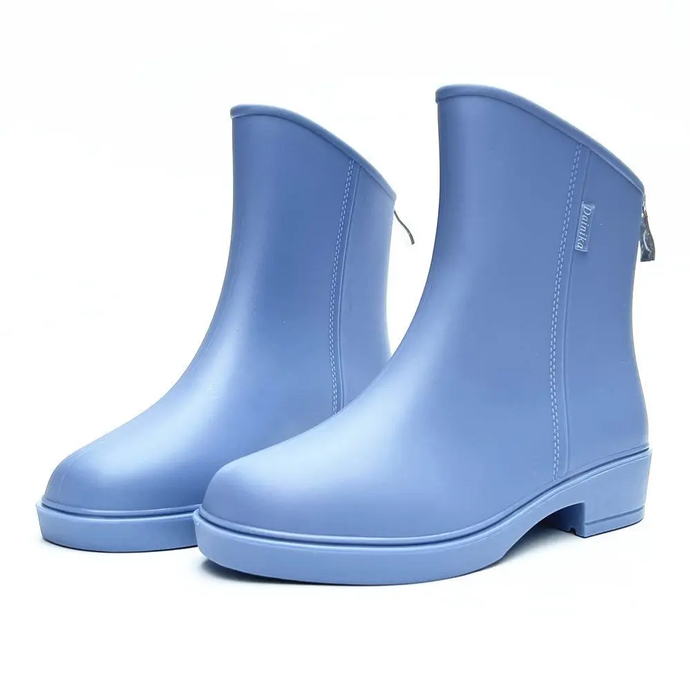 New Women Fashion Mid-calf Rain Boots Waterproof Female Fashion Slip-on Rainboots Non-slip Waterproof Water Shoes Wellies Boots