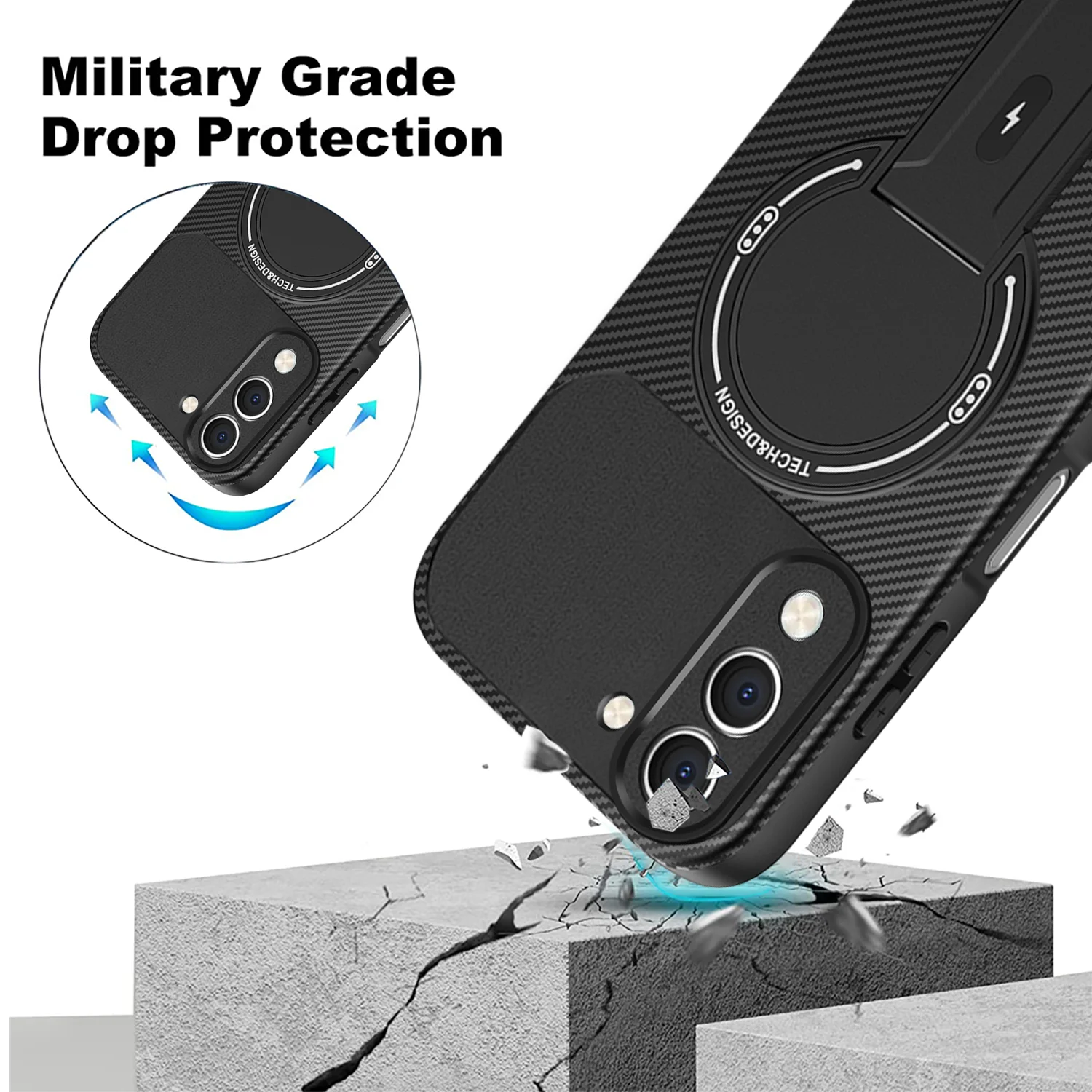 Armor Carbon Fiber Magnetic Stand Shockproof Cover