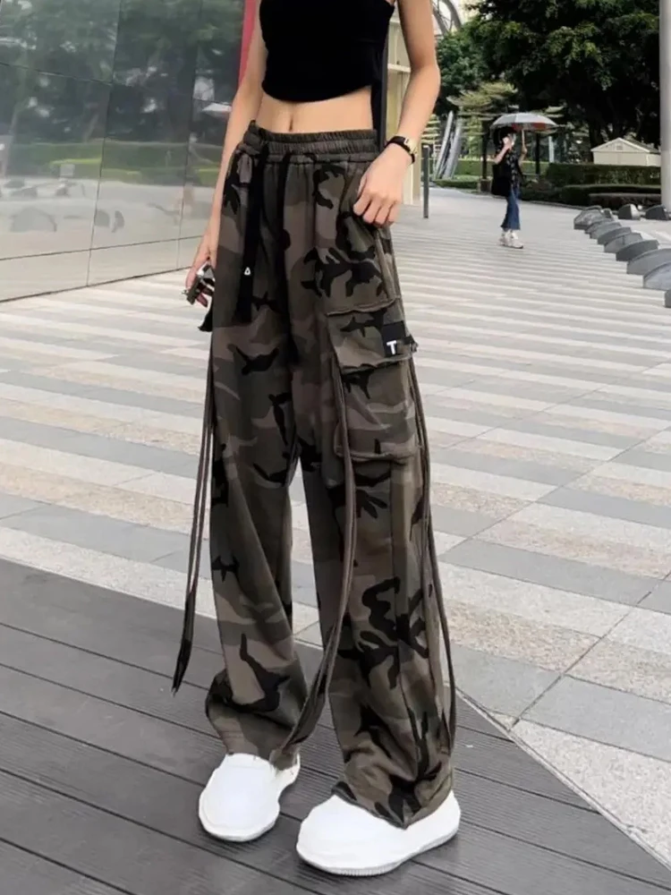 

Camouflage Cargo Pants 2022 New American Retro Trousers Design Loose Wide-leg Long Pants Women's Tide Teen Streetwear