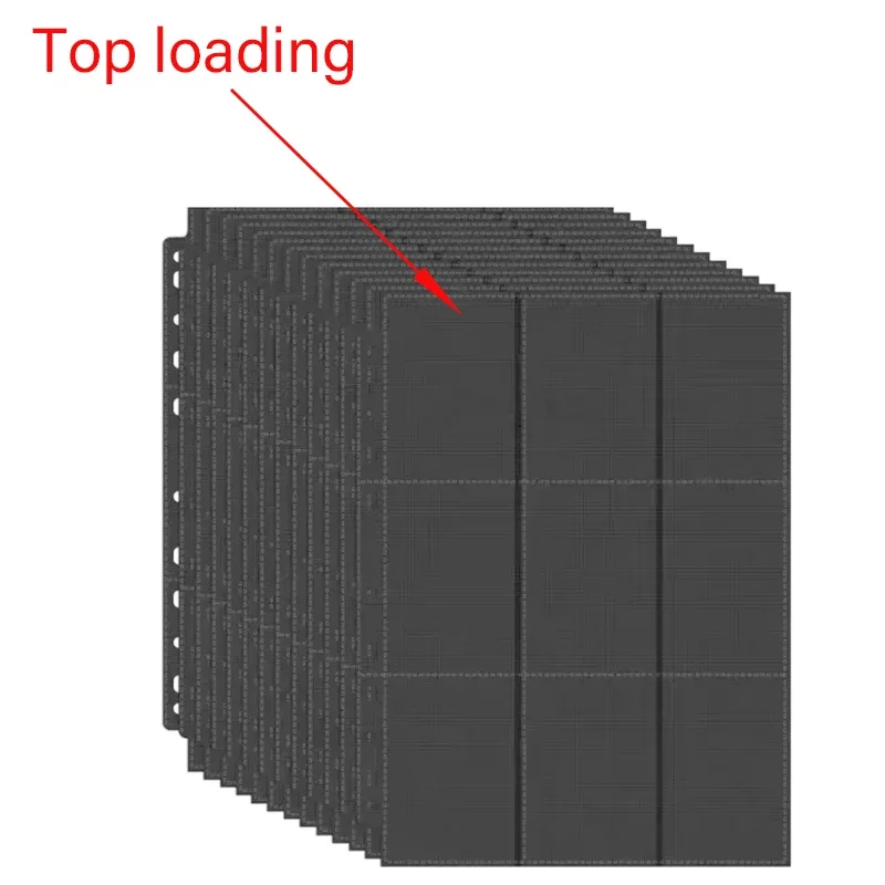 10PCS 11 Holes Double-Sided Card Sleeves Album Binder Sheets A4 Black 9 Pockets Pages Protector Cards Game Cards Binder trading card binder