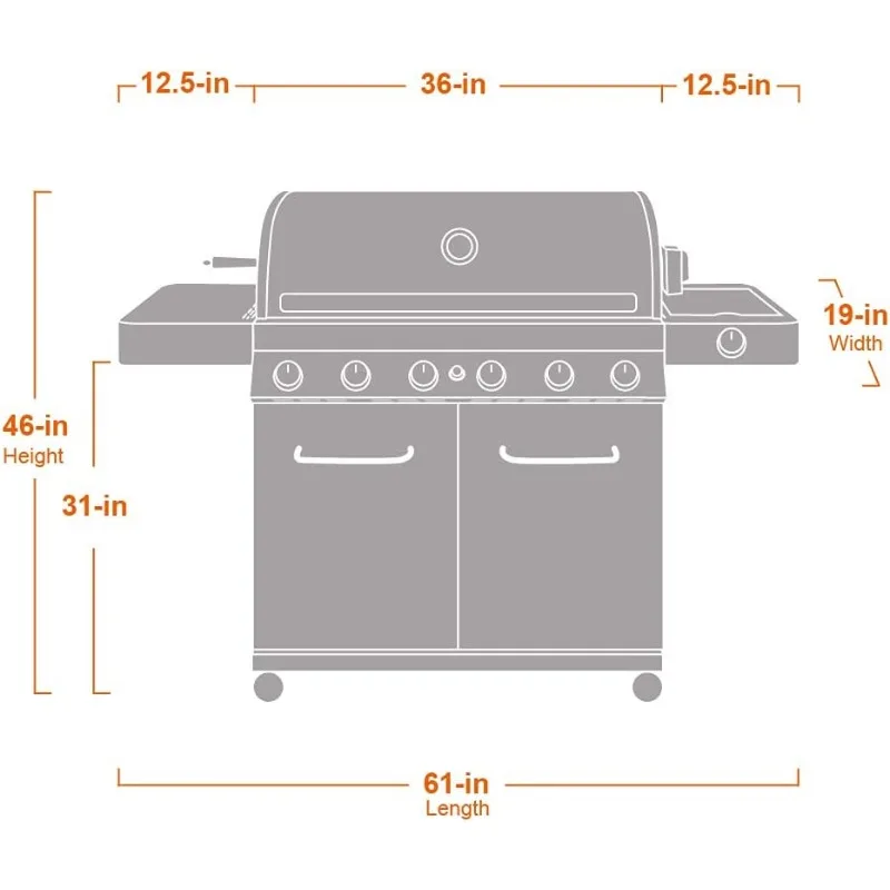 Monument Grills 77352 6-Burner Stainless Steel Cabinet Style Propane Gas Grill with Knob Controls, Side Burner 3