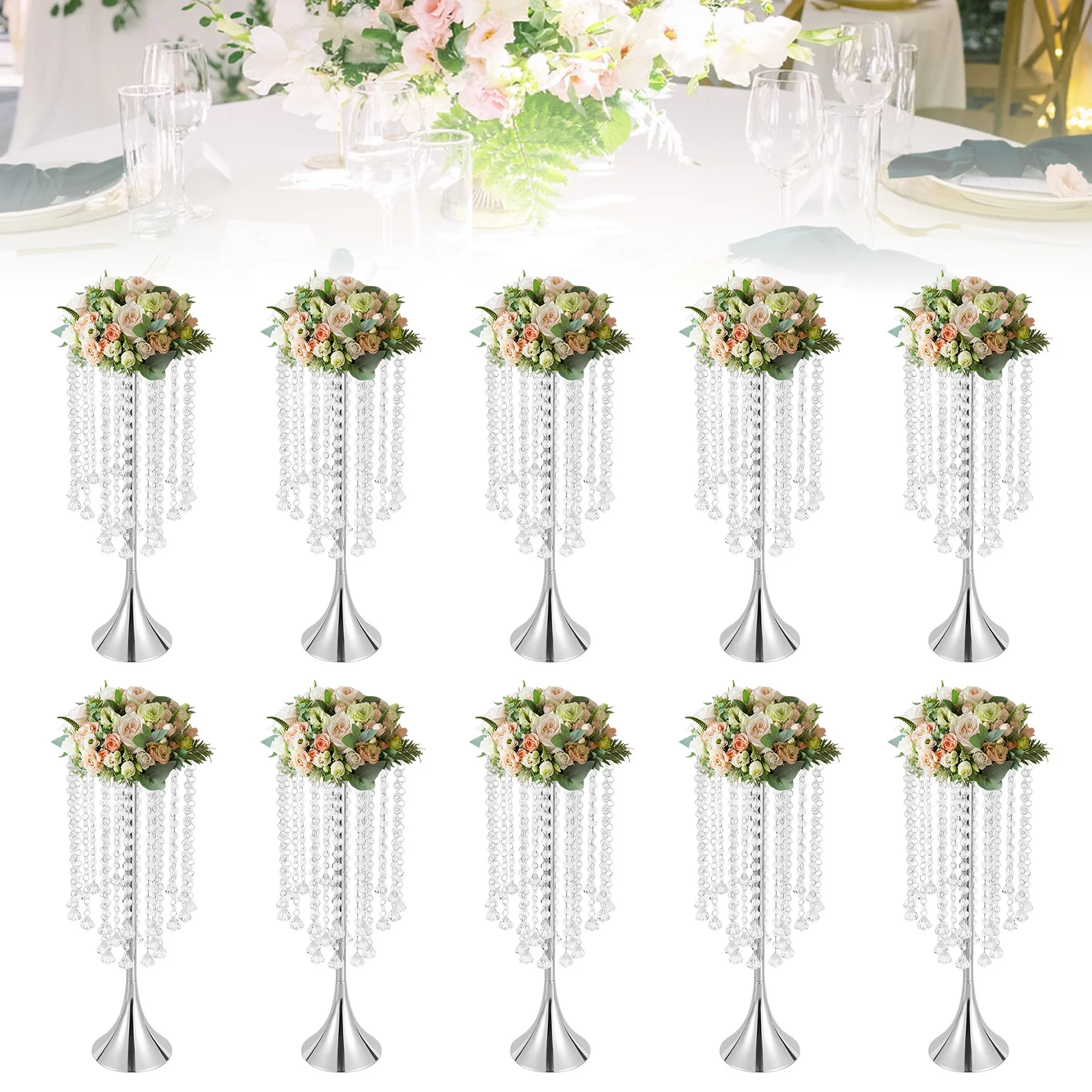 

10Pcs Centerpieces Props Flower Table Event Party Stage Vase 21.9" Tall Trumpet Vases For Wedding Centerpiece