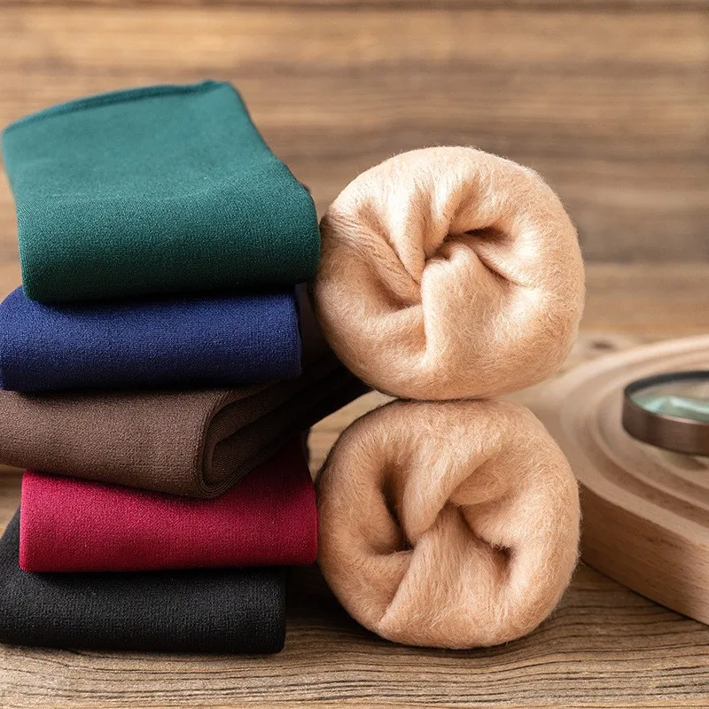 Solid Color Socks Womens Mens Solid Color Socks Autumn And Winter Thickened Plush Warm Medium Tube Socks Snow