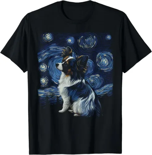 Papillon Dog Starry Night Dogs Lover S T Shirt Maniche Lunghe O Corte