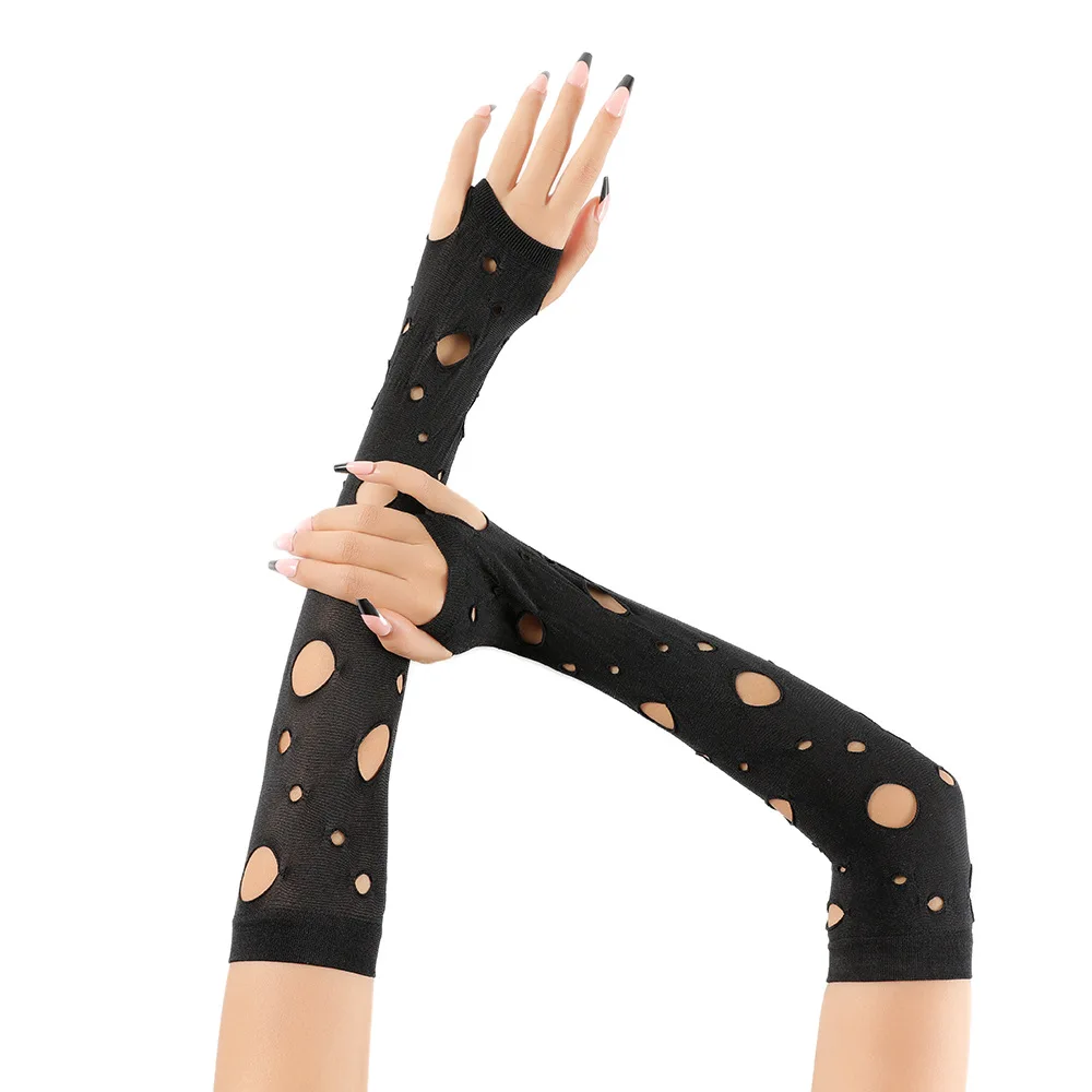 Neue Persönlichkeit Alte Zerrissene Bettler Handschuhe Sexy Disco Party Halloween Halb Finger Dunkle Finger Handschuhe Frauen Hülse Arm Wärmer – Detail 6