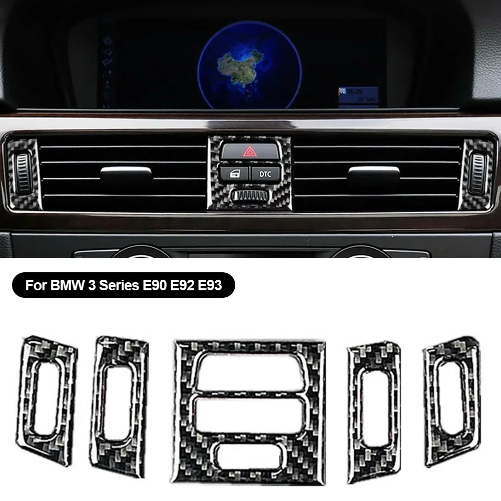 Car Console Outlet Cover 5Pcs Carbon Fiber Central AC Vent Outlet Trim For BMW 3 Series E90 E92 E93 2005-2012