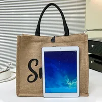 Hand-Painted Woven Canvas Tote Bag for Women – Stylish Letter Print Shopping Handbag, Artistic Casual Shoulder Bag for Daily Use - Image 3