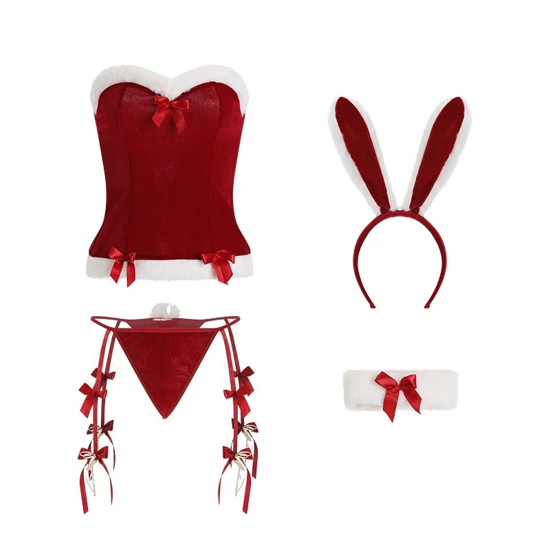 

Halloween Sexy Rabbit Costume Red Lingerie Jumpsuit Christmas for Maid