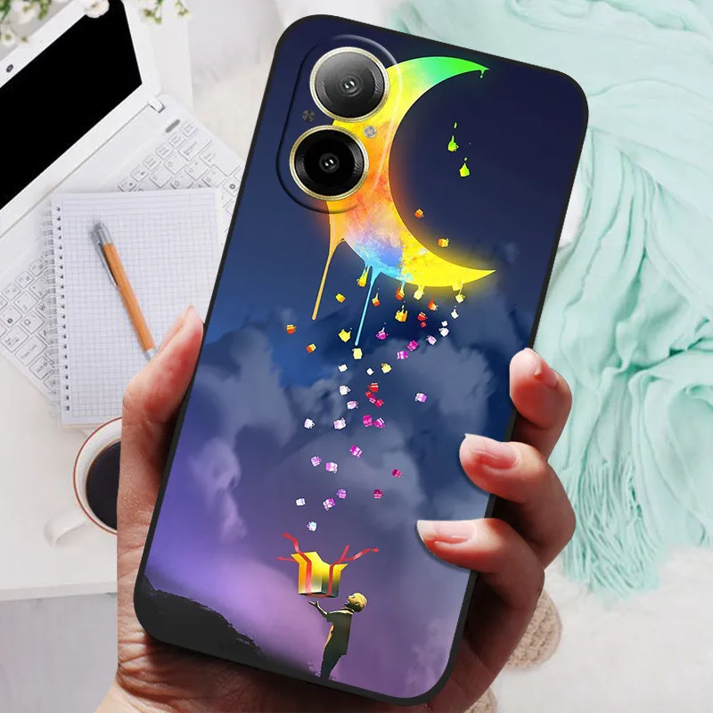 Floral Painted Silicone Phone Case - Black Matte Finish