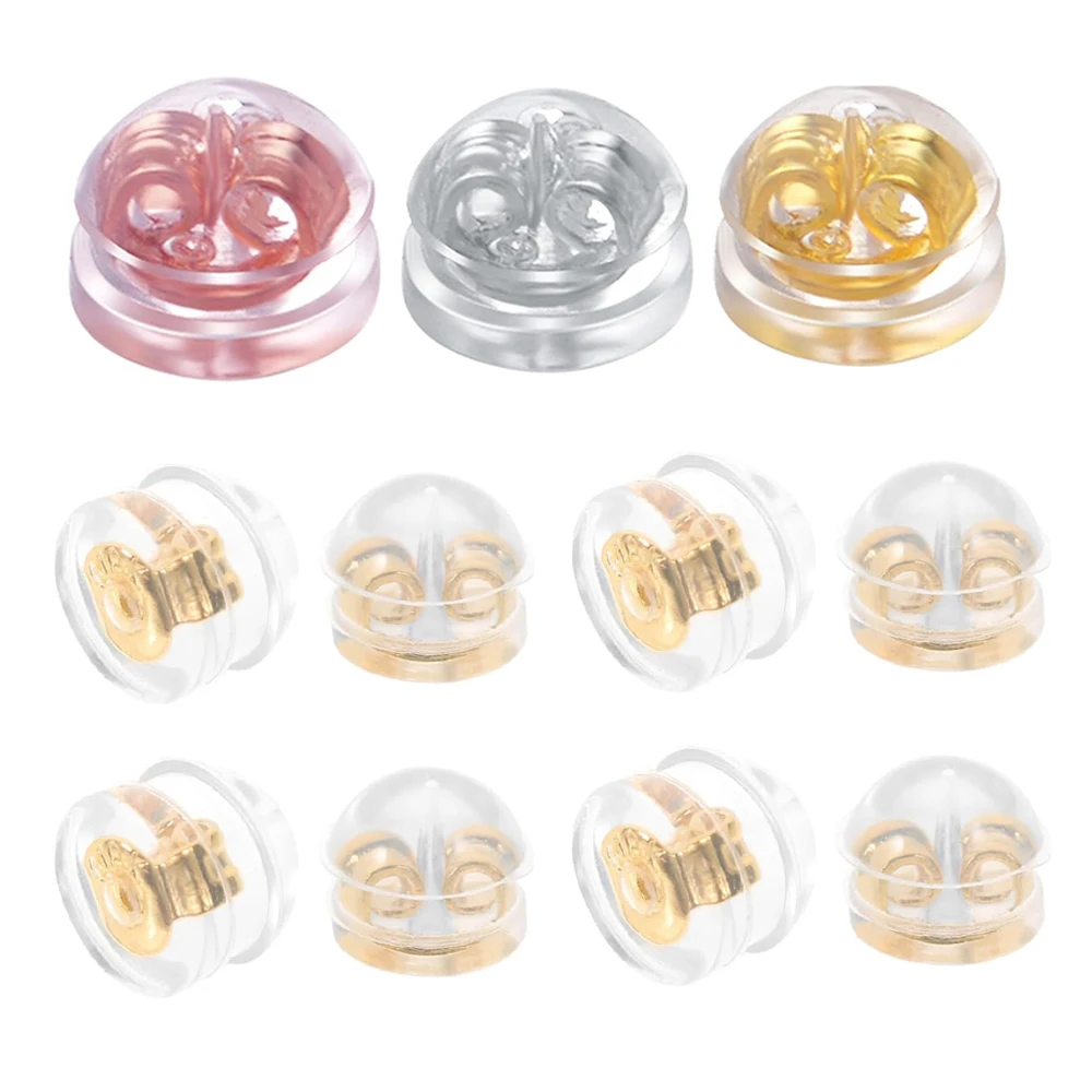 50 Stück 18 Karat goldene klare Ohrring-Rückseite aus Silikonkautschuk, Ohr-Rückenstopper, DIY-Ersatz-Ohrstecker, Schmuckherstellung