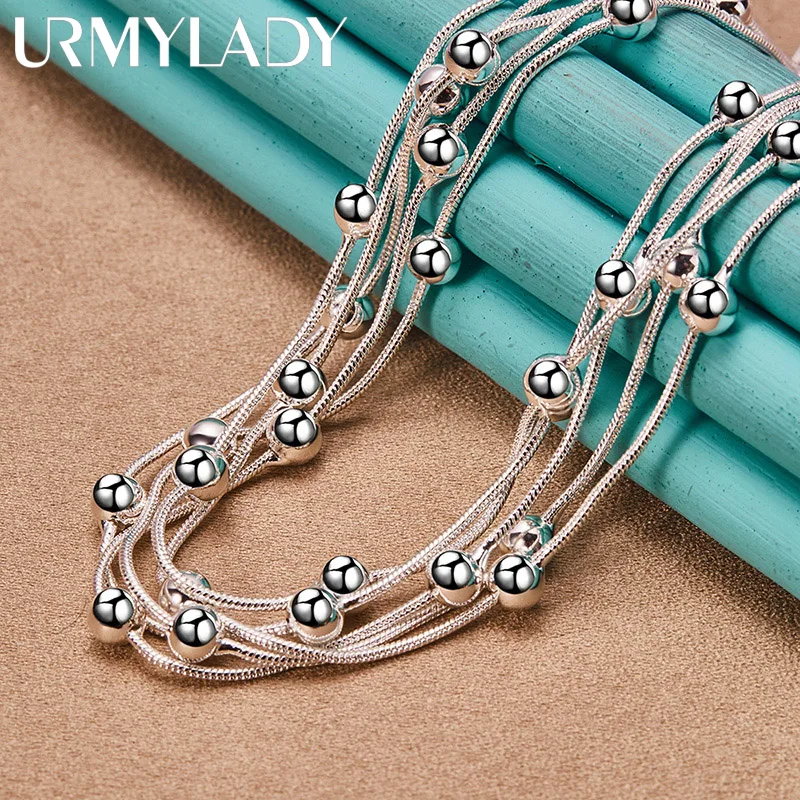 2268592-32072f.jpg Sc35f036c68974803a7b00cb89028c884u 925 Sterling Silver Multi Snake Chain Ball Beads 18 Inch Charm Necklace For Women Wedding Party Gifts Fashion Jewelry Mallzona