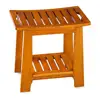 Teak Spa Shower Bench Seat with Handle Shelf Waterproof Bathroom Stool Indoor Outdoor 18 Inch Durable Solid Wood Non-Slip Legs 2