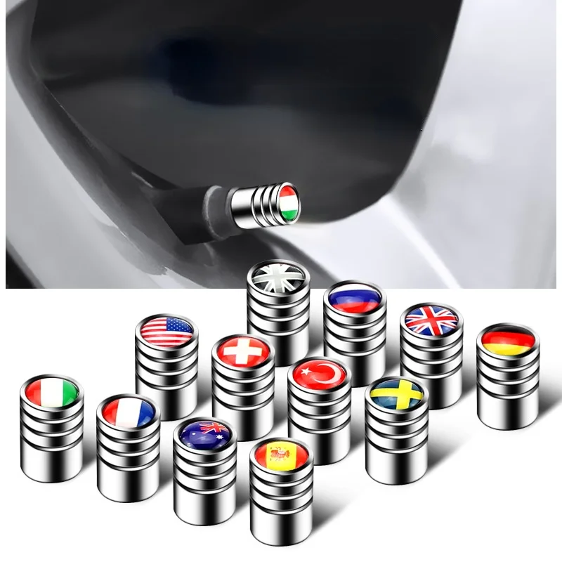 

4 PCS Sweden Turkey France UK National flag Car Tire Valve Cap Dust Caps Tyre Valve Caps Wheel Tire Valve Caps Cover Car Styling