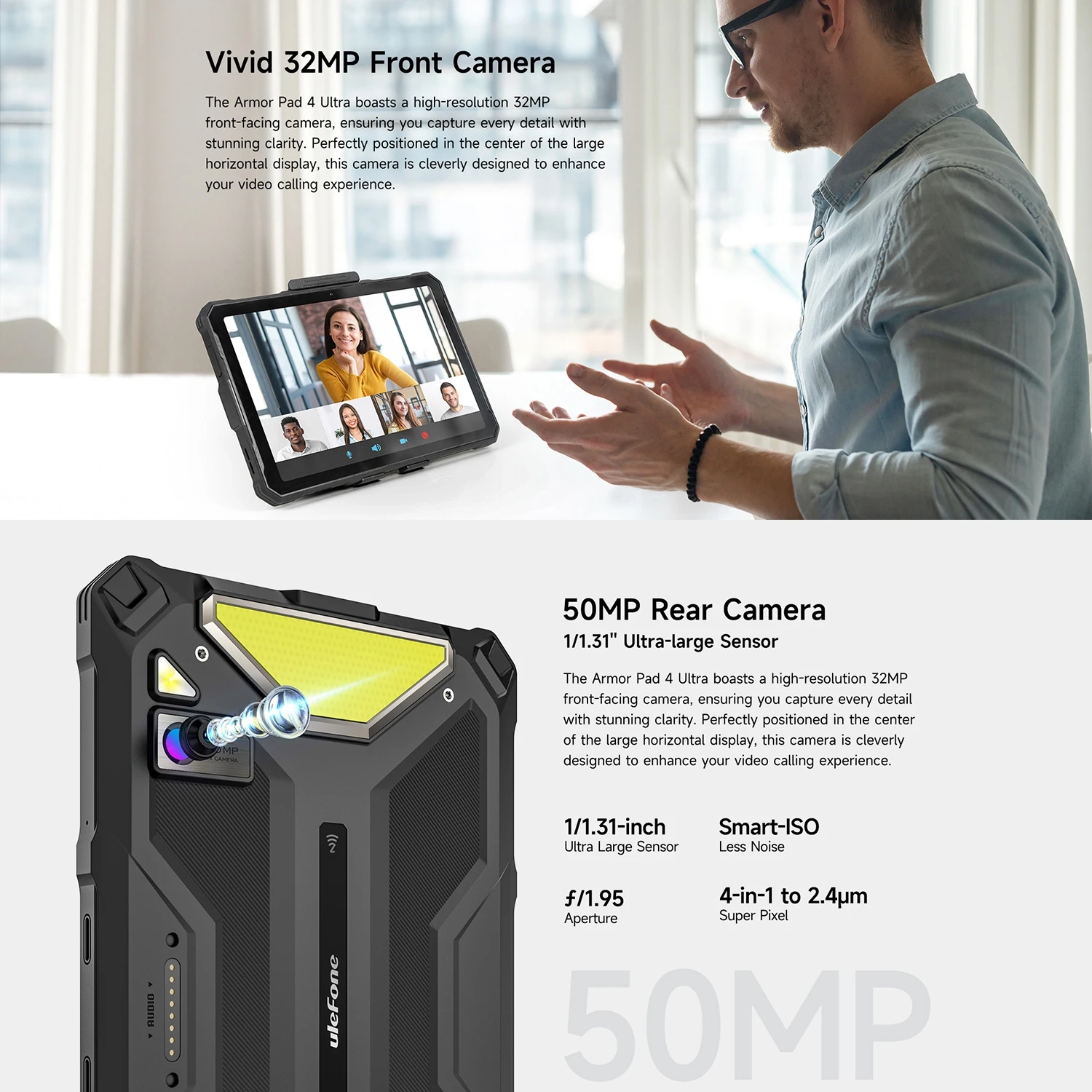Ulefone Armor Pad 4 Ultra Rugged Tablet PC 5G 11800mAh 33W 8GB 256GB ROM 50MP 10.36" 2K Dimensity 6300 Octa Core Android 14 NFC