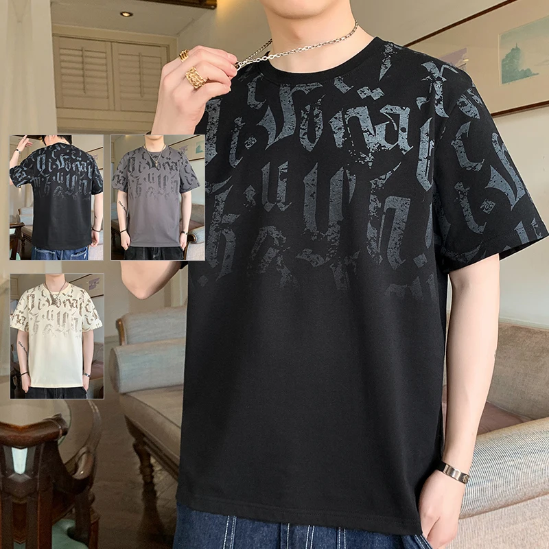 

Youthful Vitality Fashion Gradient Printed T-shirts Summer Korean Short Sleeve Men's Clothing Casual Round Neck Basic Pullovers