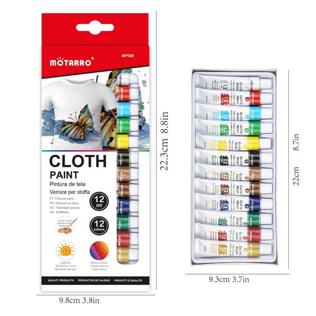 MOTARRO 12-Color Fabric Paint Set – Permanent Textile Paints (12ml Each) for Clothes, Canvas, Shoes & DIY Painting Projects 6