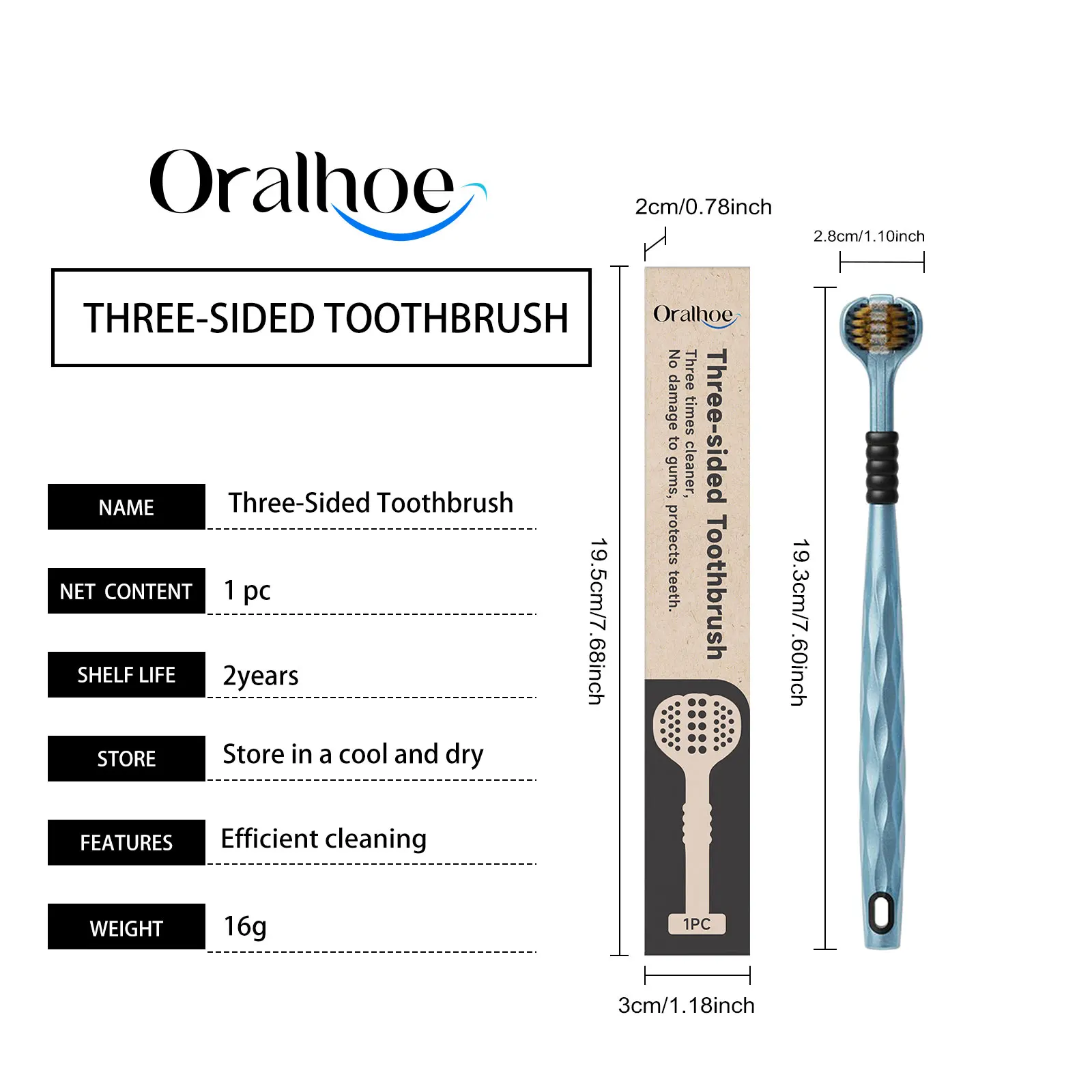 3-Sided Enclosed Toothbrush - Daily Portable, 3-Head U-Shaped Wrapped Design, For Home Use, Cleans Teeth & Tongue Coating