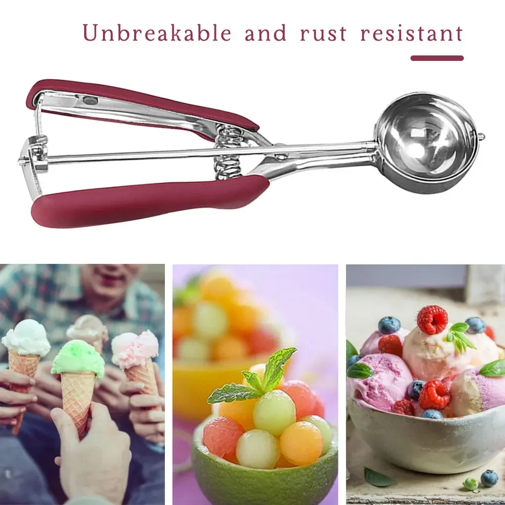 Ice Cream Scoop Stainless Steel Cookie Dough Spoon Fruit Potato Watermelon Digging Ball Spring Handle Scoop Kitchen Accessories ice cream scoop