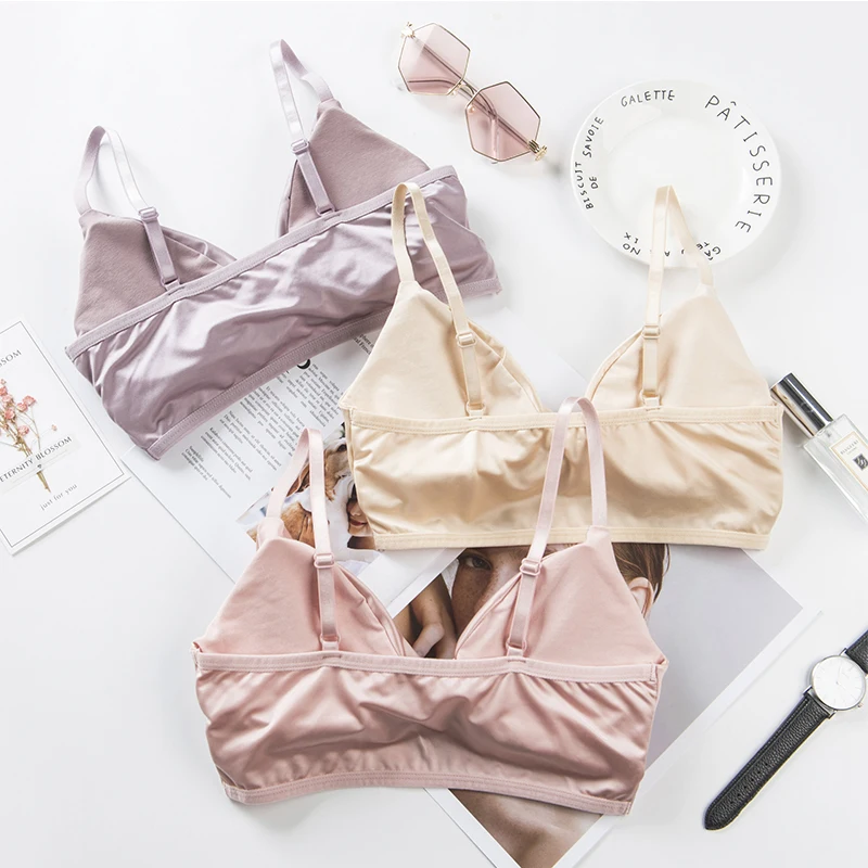 

Sexy Bra for Woman French Adjustable Shoulder Strap Beautiful Back Wrapped Satin Triangle Cup Bra Underwear Push Up Bras