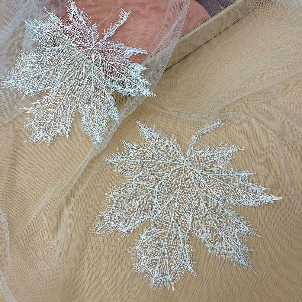 5Pcs Maple leaves White Fish Line Patch Embroidered Repair For Clothes