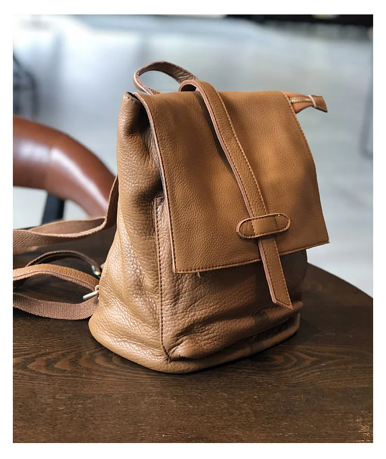 Natural Real Cowhide Women Backpack Vintage Genuine Leather Simple Small Bagpack Travel Soft Mini Cute Bookbags For Girls