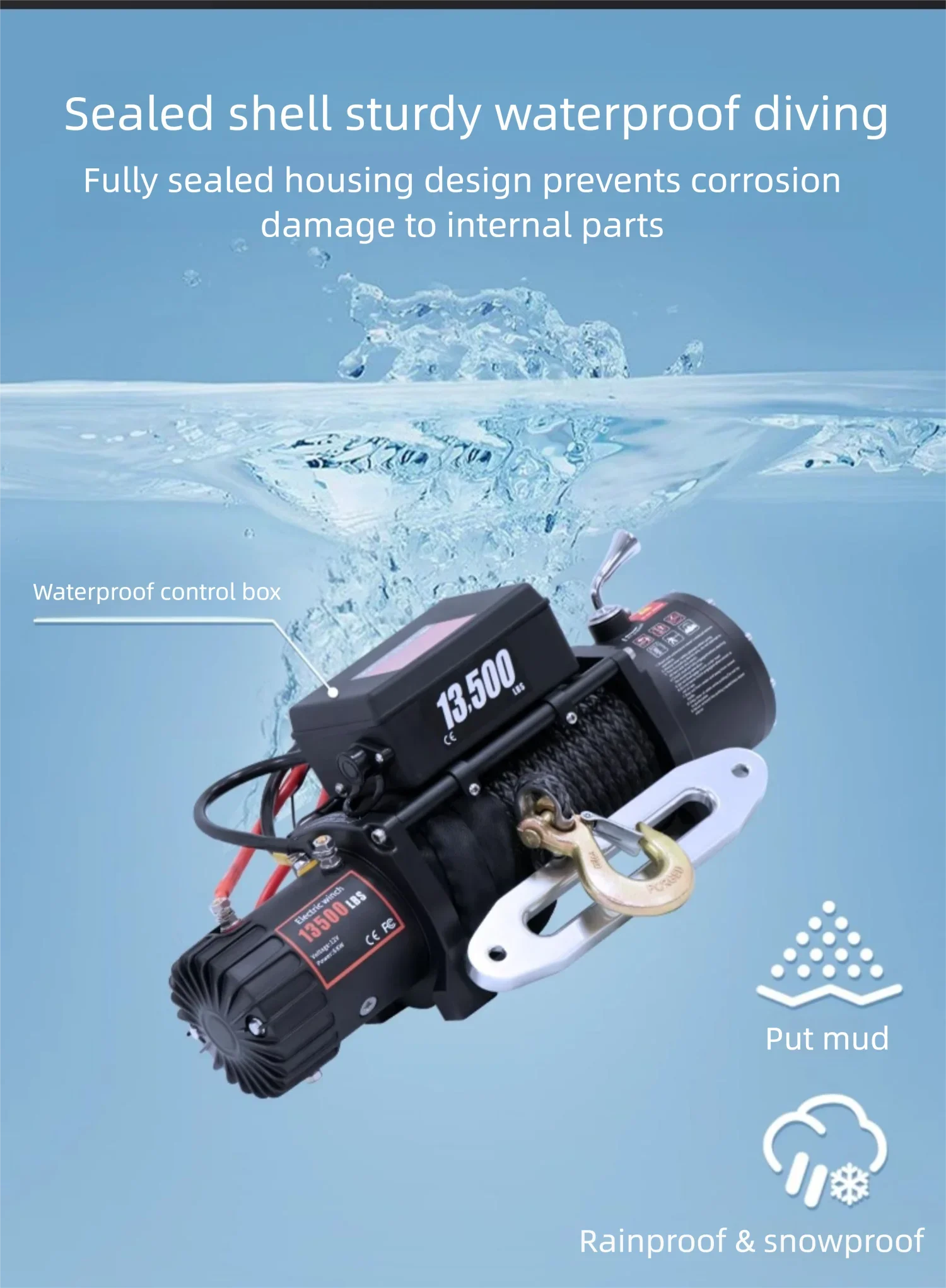 JH 12V 13500LBS Electric Truck Winch Vehicle Mounted Self Rescue Crane for Off-r