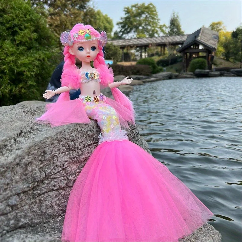 45cm Mermaid Doll Girl Toy Blue Eyed Children's Princess Doll Wedding Dress Christmas Halloween Thanksgiving Gift