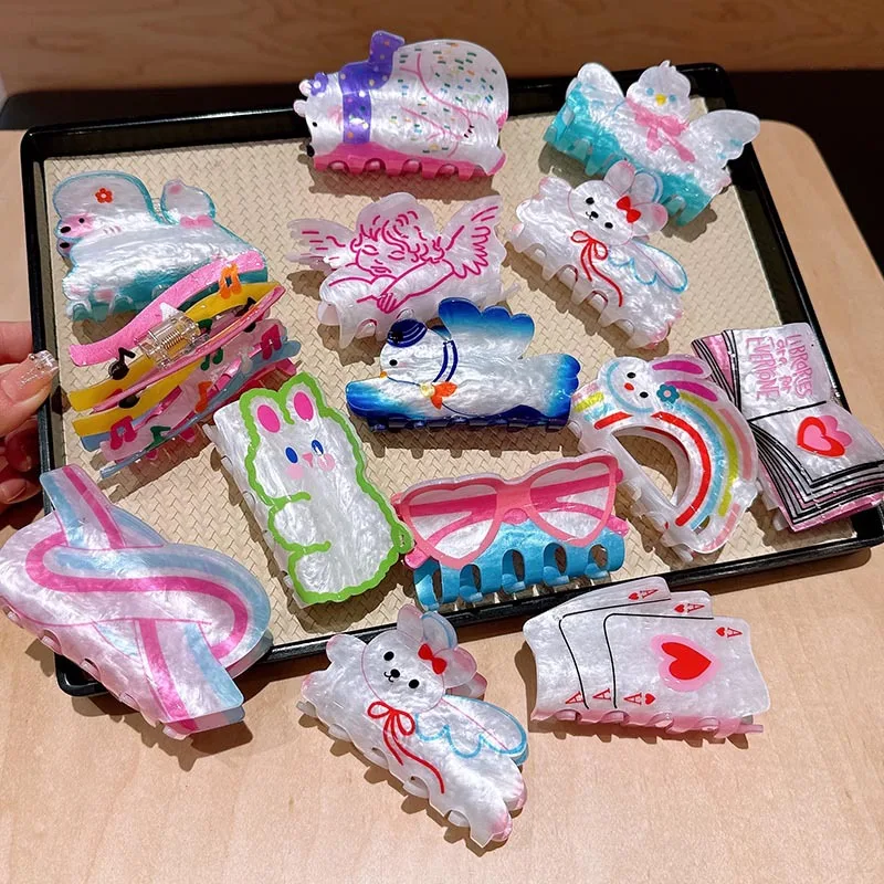 Bunte Acryl Buch Vogel Kaninchen Bär Gedruckt Krabben Haar Klaue Clip Für Frauen Koreanische Kunststoff Pferdeschwanz Haarnadel Haar Zubehör