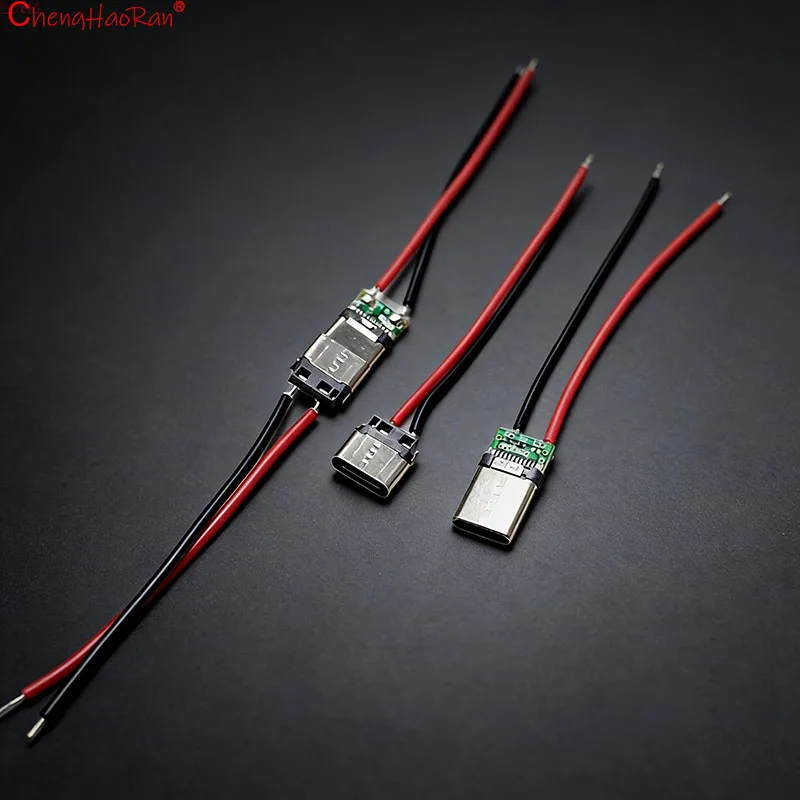 ChengHaoRan 2/5/10/20PCS 2Pin 마이크로 타입 C 남성 여성 잭 용접 와이어 남성 커넥터 스트레이트 휴대 전화 충전 포트 용