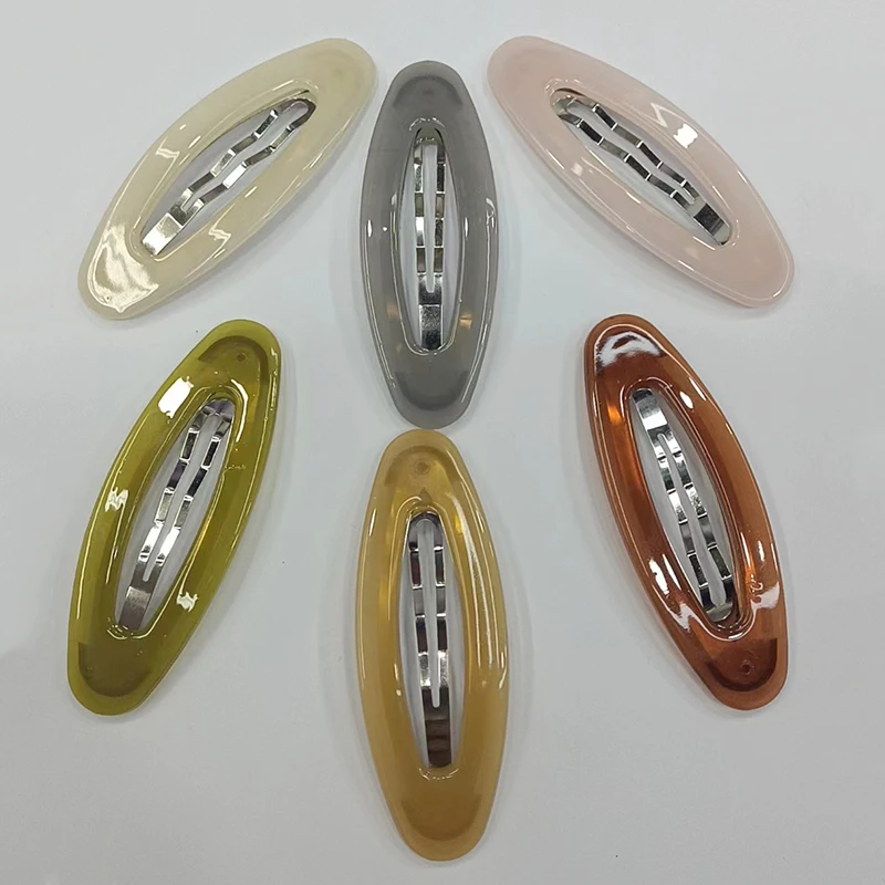 

20PCS 7.5cm Jelly Colors Oval Hair Clip For Women Resin Plastic Covered Metal Snap Hairpin Side Hairgrip For Girls