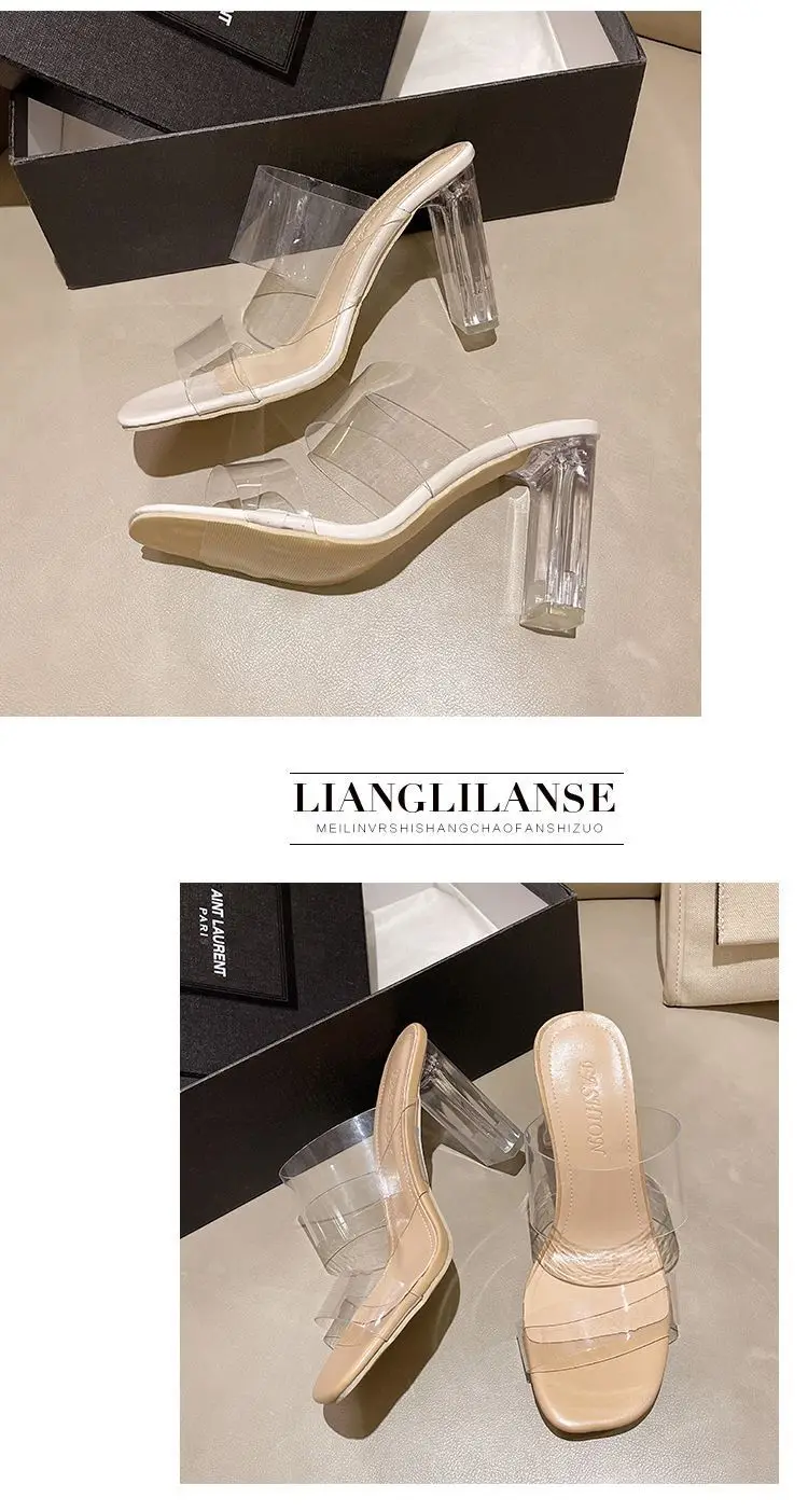 2024 neue Sommer transparente Sandalen, Damen mittlerer Absatz dick mit Wasser, 3,5 cm ~ 9cm hohe Absätze eine Linie mit Hausschuhen Damenschuhe – Detail 14