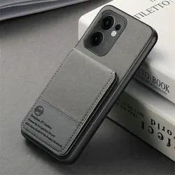 Luxury Leather RFID Card Flip Case with Protective Bumper for Reno 14 FS 5G (GRAY)