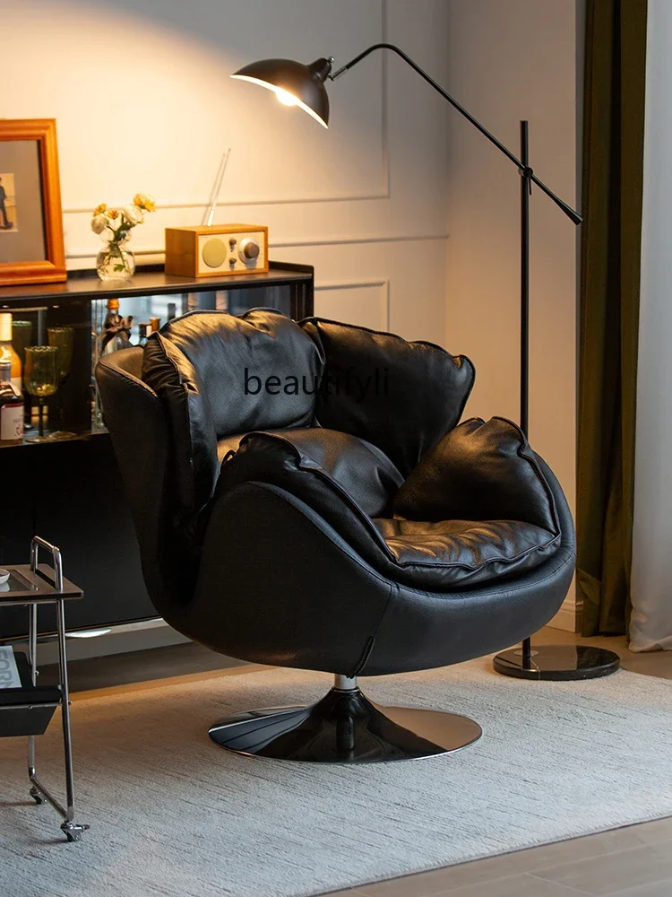 

Retro Leather Single Seat Couch Living Room Italian Sofa Bedroom Small Sofa Swivel Chair Leather Sofa