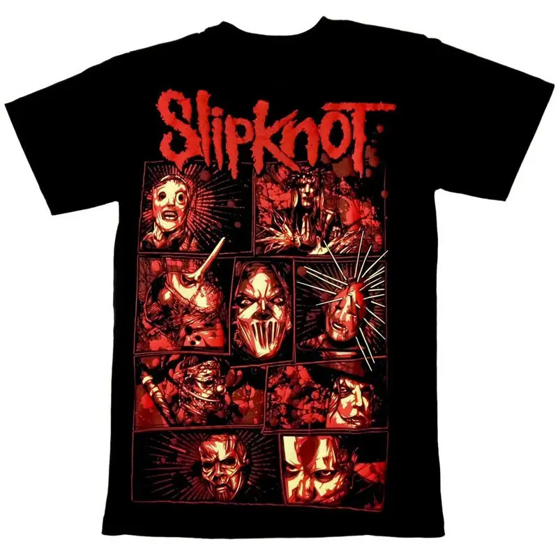 Comic-Stil Slipknot Rockband T-Shirt Baumwolle Grafik-Shirt Herren Damen Sommer Streetwear Top