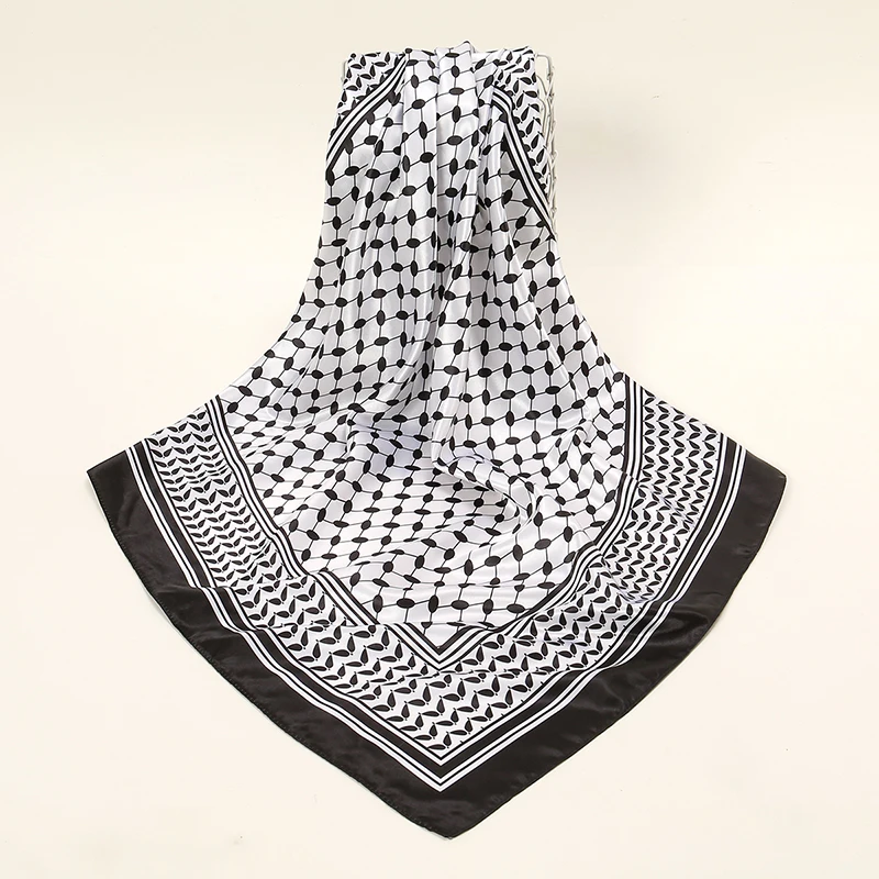 Hot Arab printed satin silk square scarf for Muslim woman hijab lady fashion headband hair scarf Islamic turban bandana 90*90cm silk scarf