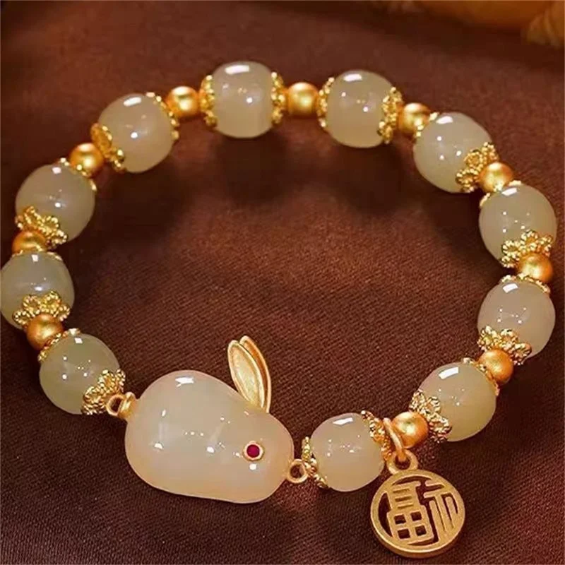 2023 Lucky Red Bead Rabbit Bracelet for Women Exquisite Chinese Style Blessing Pendant Bracelet Valentine's Day Jewelry Gift