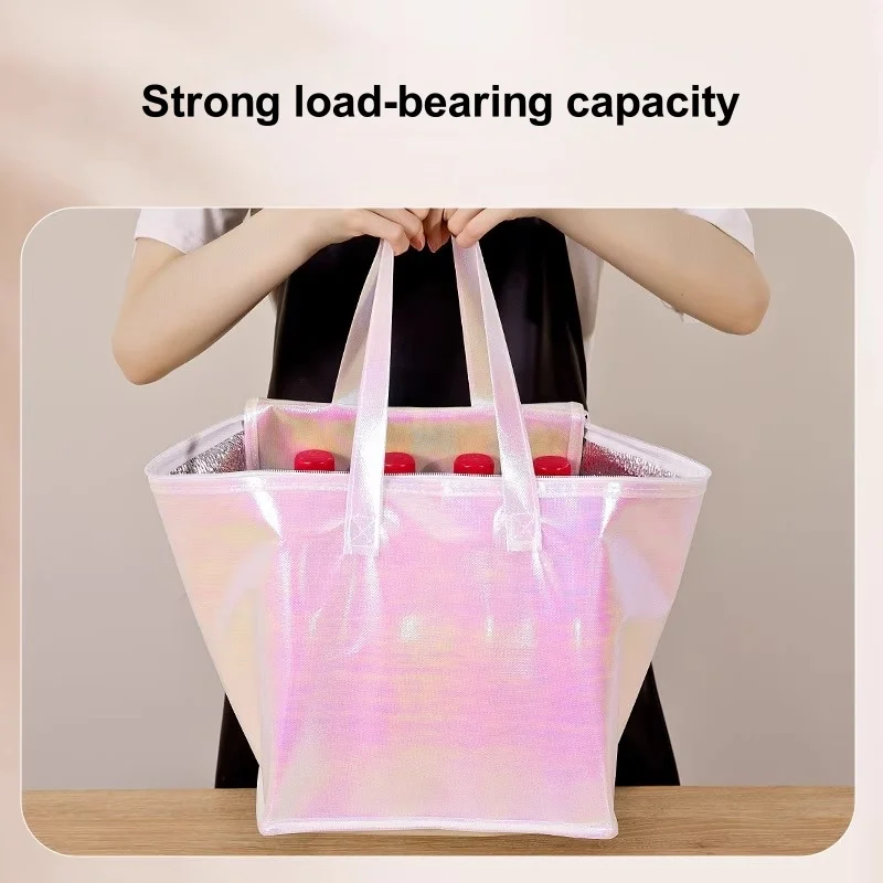 5pcs Laser Color Non-Woven Insulated Tote Bags – Portable Reusable Fabric Pouches for C... - SKU NITB1849 - UGI Packaging