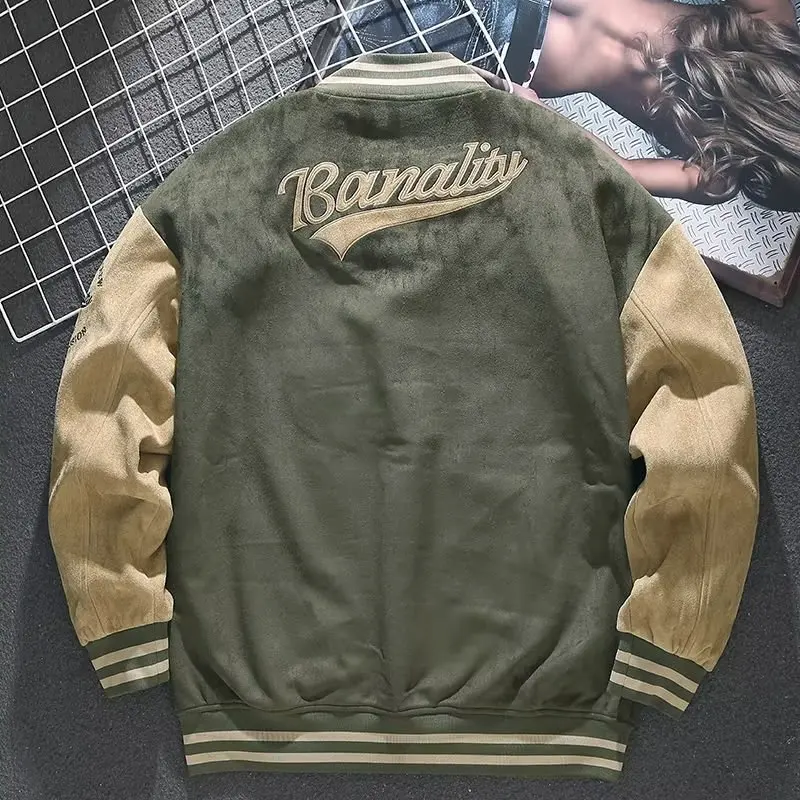 Suede Baseball Jersey Men's Autumn/Winter American Vintage Coat Spring/Autumn Loose Top Embroidery Pilot Jacket trend