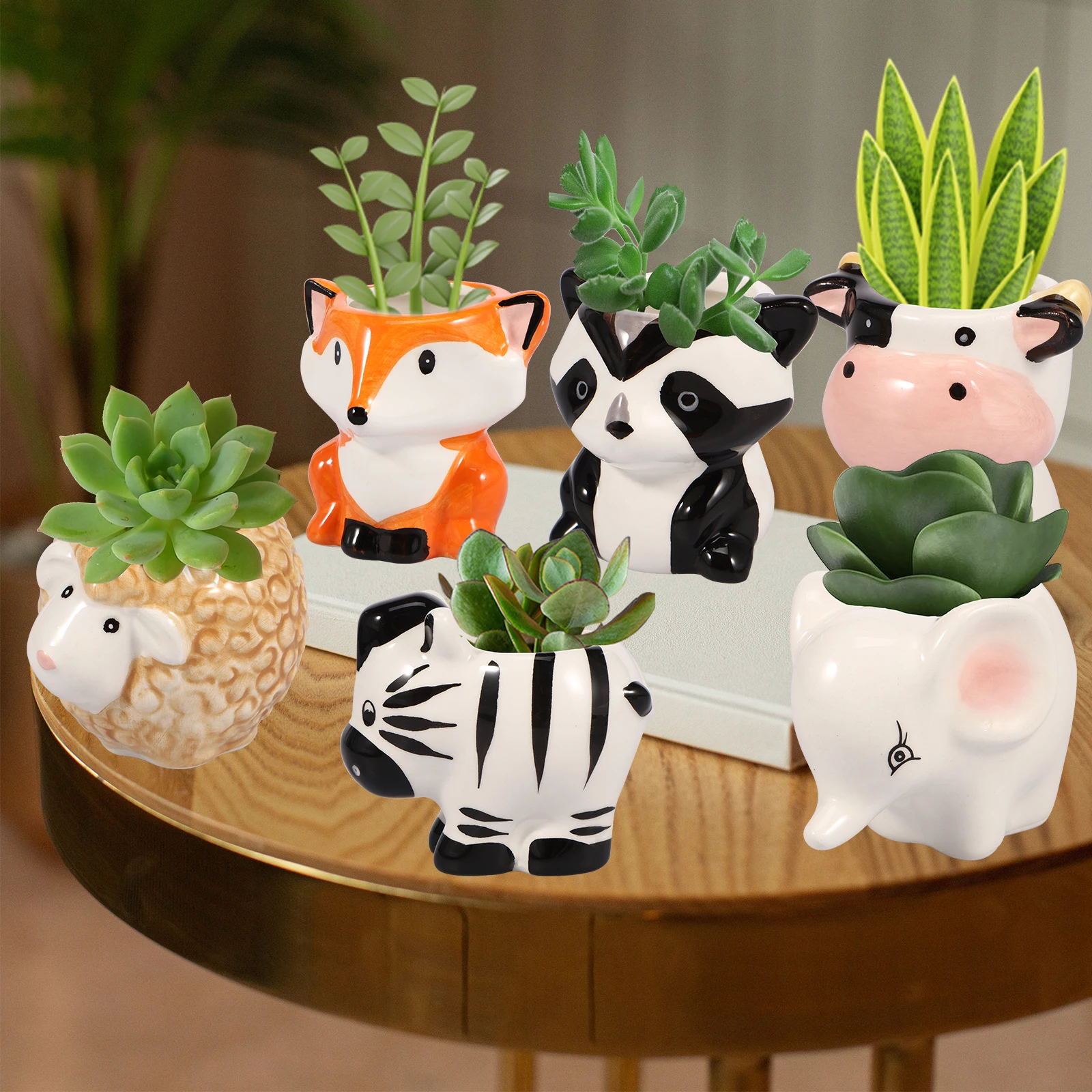 Ceramic Animal Shaped Succulent Planters with Drainage Hole